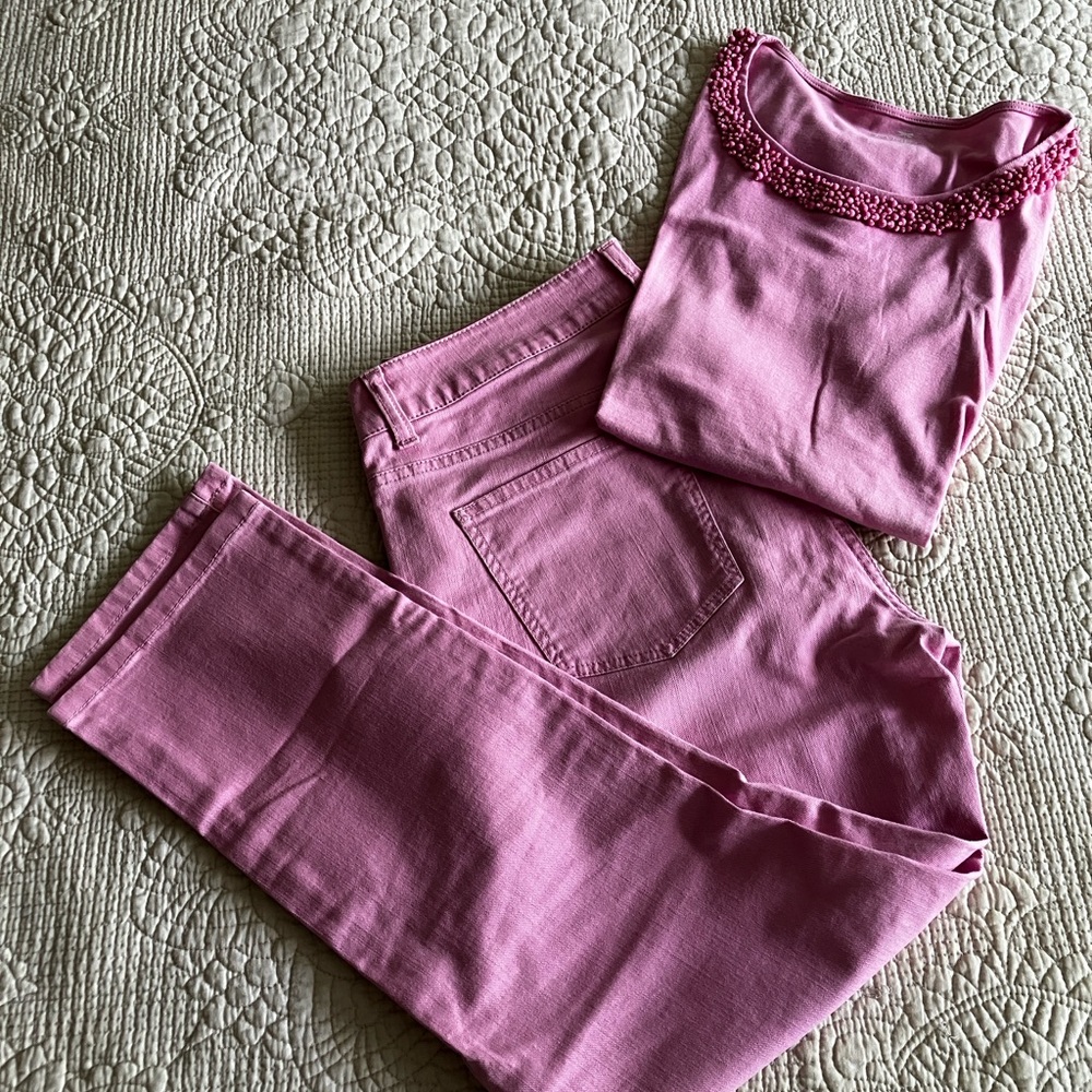 NWT Pima cotton pink tee with matching color cotton jeans